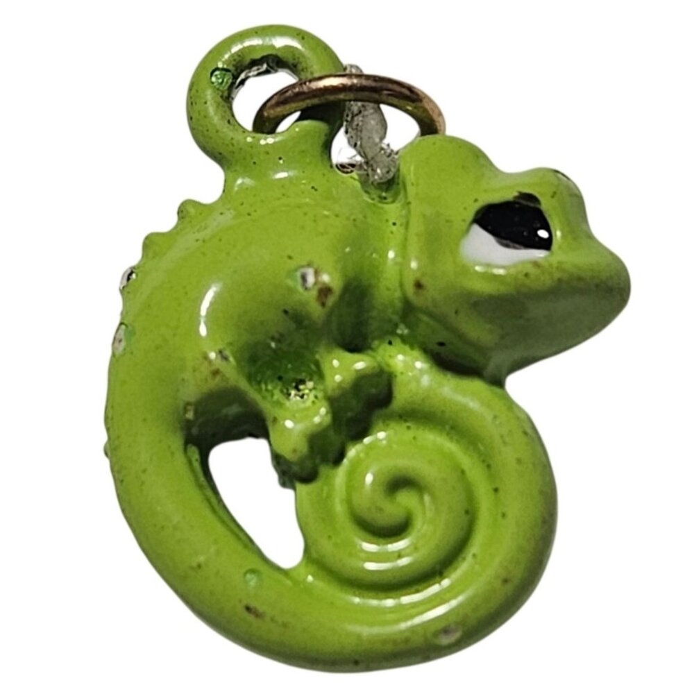 Green Enamel Chameleon Charm Pendant  Jewelry Making DIY Crafting Projects